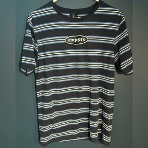 Embroidered Logo "Empyre" Short Sleeve Striped Blue T-Shirt